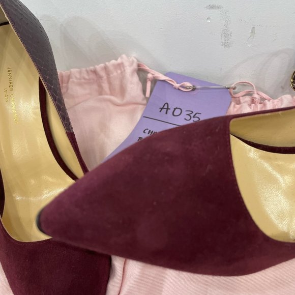 Jennifer Chamandi Suede burgundy and Snake Maroon Heels, Size 42 heel, movie use - Picture 3 of 10